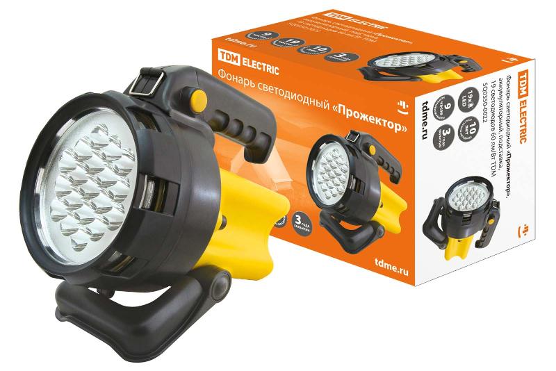 Фонарь прожекторный  19хLED аккумулятор 6В34*ч, подставка | SQ0350-0022 | TDM — TDM ELECTRIC