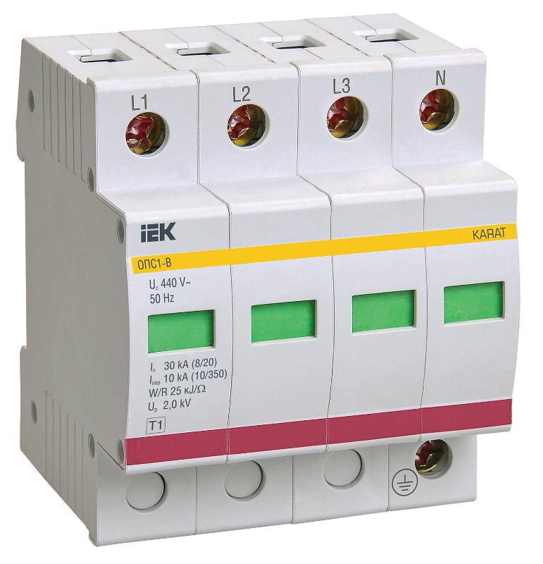 Ограничитель импульсного перенапряжения ОПС1-B 4Р In=30kA Un=400B Im=60kA | MOP20-4-B | IEK — IEK (ИЭК)