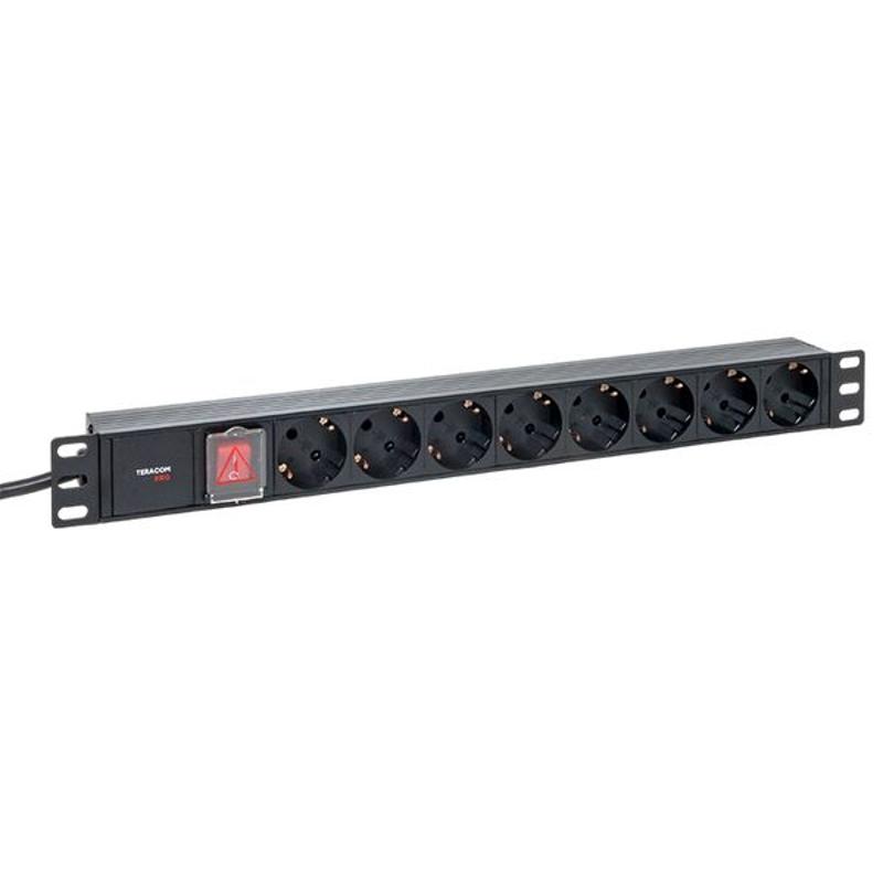 Блок розеток PDU TERACOM PRO 19" 1U 16А/250В 8 розеток Schuko 2 метра сечение 3x1,5 мм2 | TRP-HPD-LSP-16A-8SH-2MSH | EKF — миниатюра 1