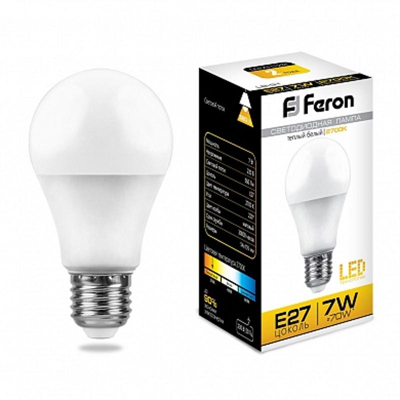 Лампа светодиодная LB-91 (7W) 230V E27 2700K A60 | 25444 | FERON — Feron