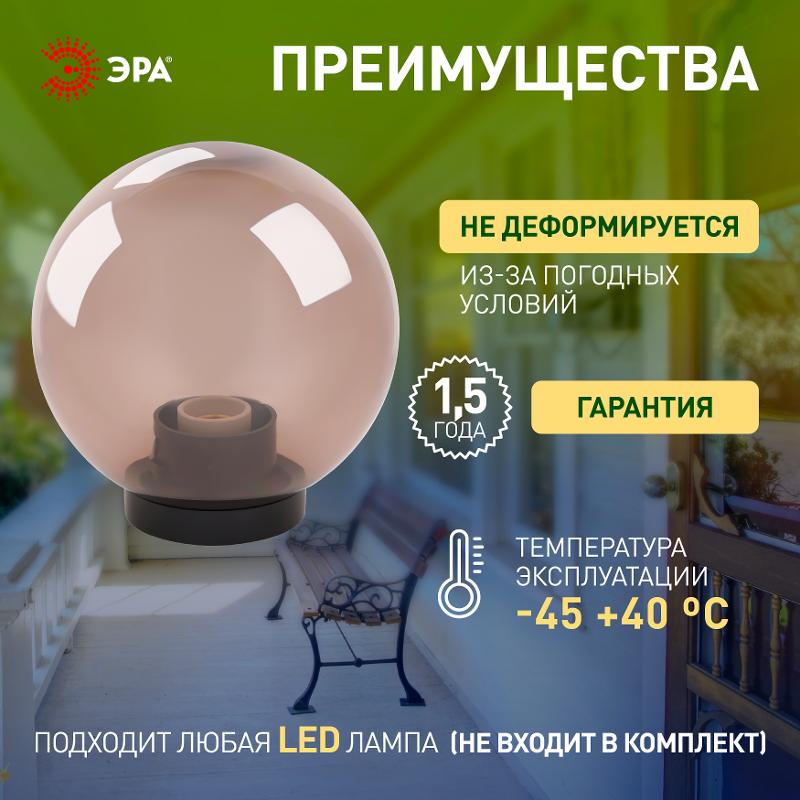 Светильник садово-парковый НТУ 01-60-255 без опоры, шар дымчатый D=250 mm | Б0048066 | ЭРА — миниатюра 6