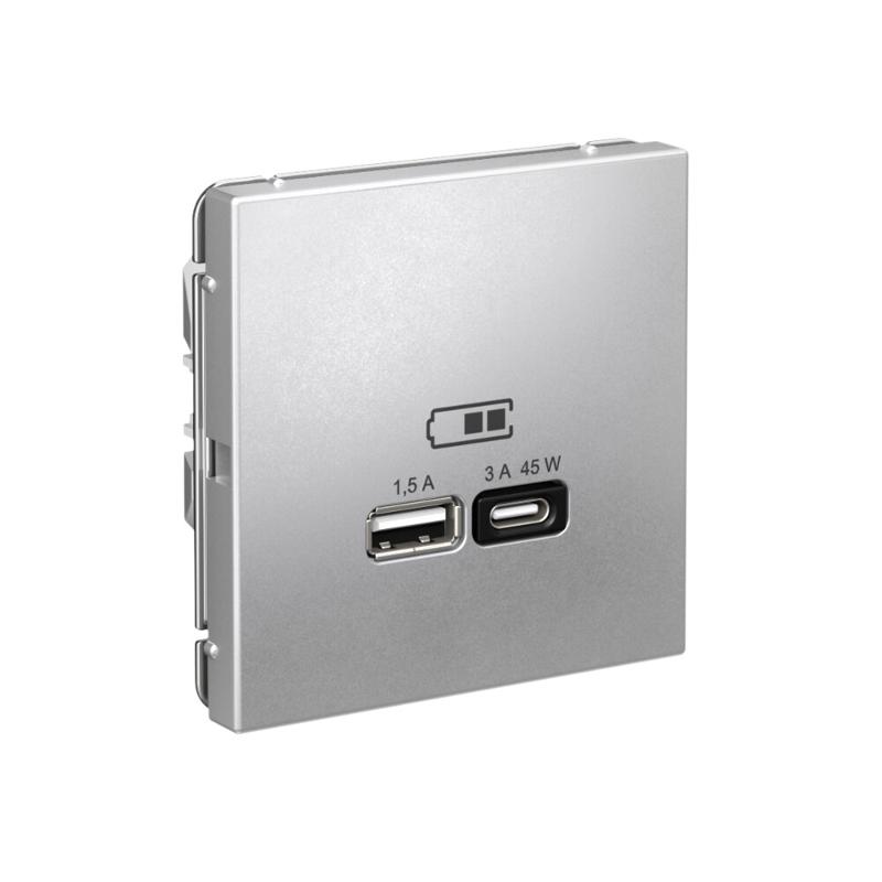 ArtGallery Алюминий Розетка USB A + тип-C 45Вт высокоскор.заряд. QC, PD, механизм | GAL000329 | SE — миниатюра 2