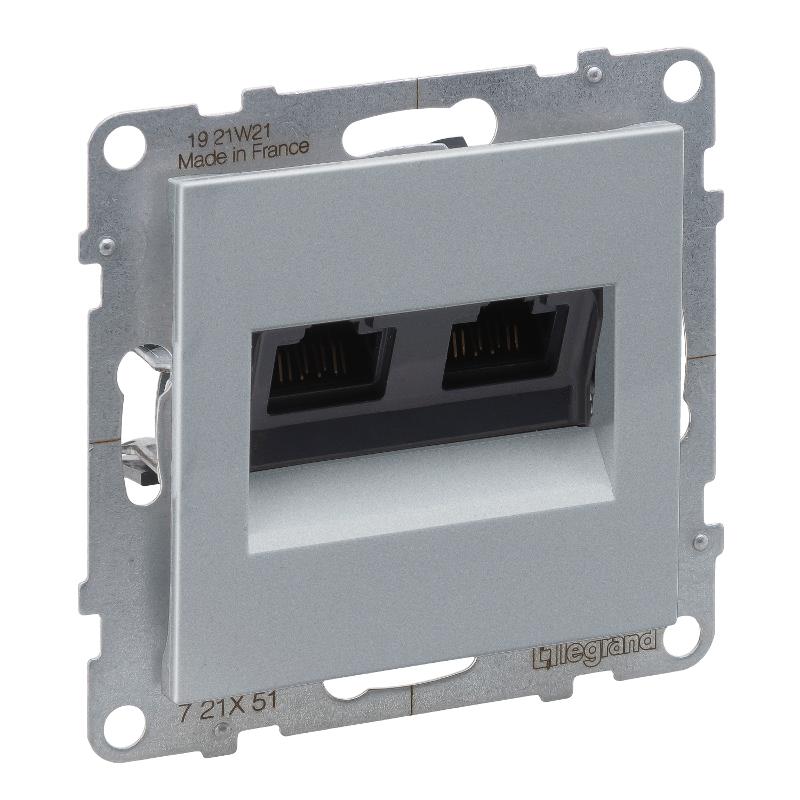 SUNO Информационная розетка двойная RJ45 Кат.5е UTP. Цвет "Алюминий" | 721351 | Legrand — Legrand