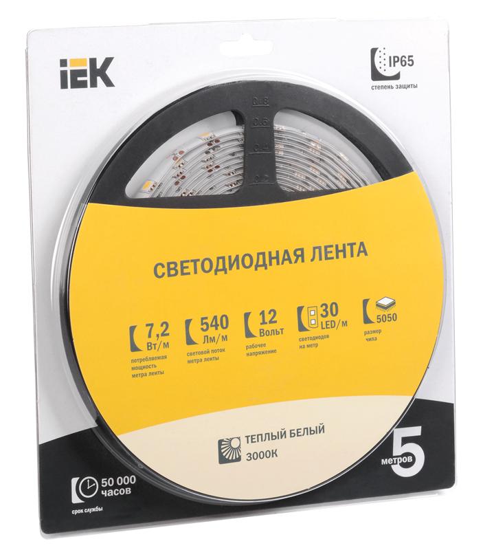 Лента светодиодная LSR-5050WW30 7,2Вт 12В 3000К IP65 5м | LSR2-1-030-65-1-05 | IEK — миниатюра 2