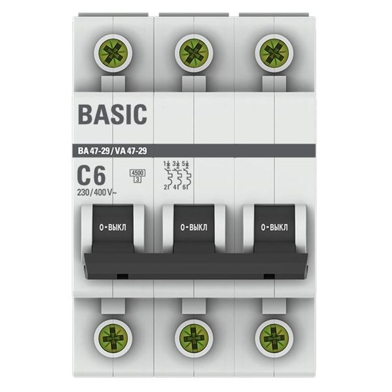 Выключатель автоматический трехполюсный ВА 47-29 6А C 4,5кА Basic | mcb4729-3-06C | EKF — миниатюра 4