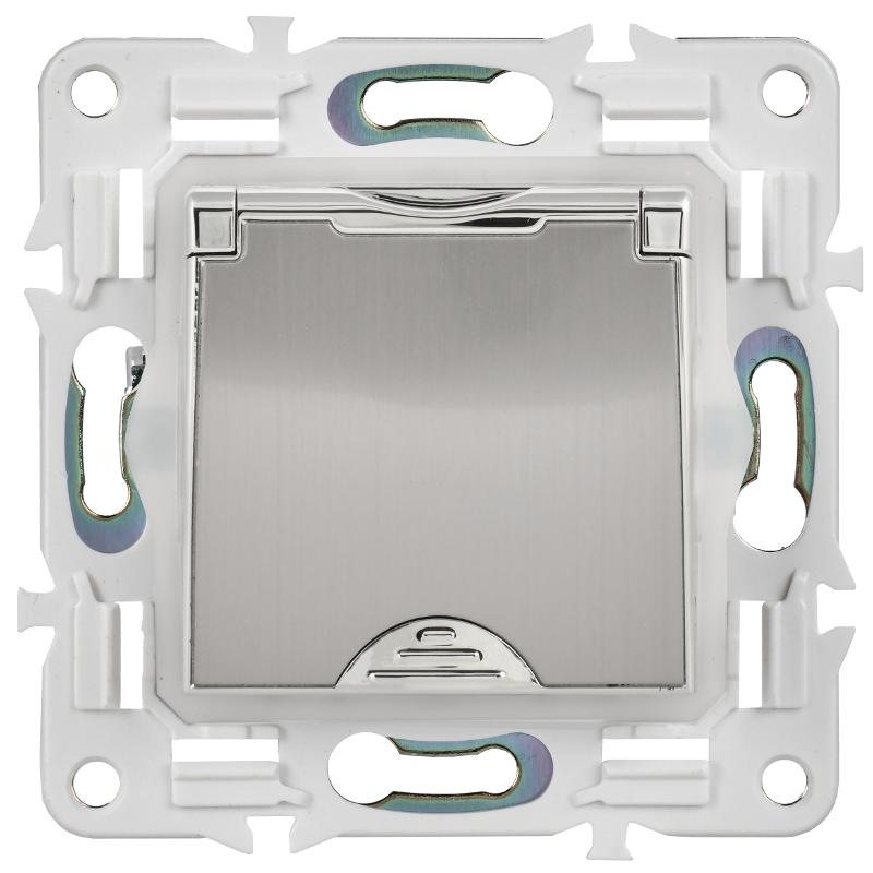 SKANDY Розетка з/к/ш с крышкой 16А IP44 SK-R11N никель | SK-R16-16-44-K50 | IEK — миниатюра 2