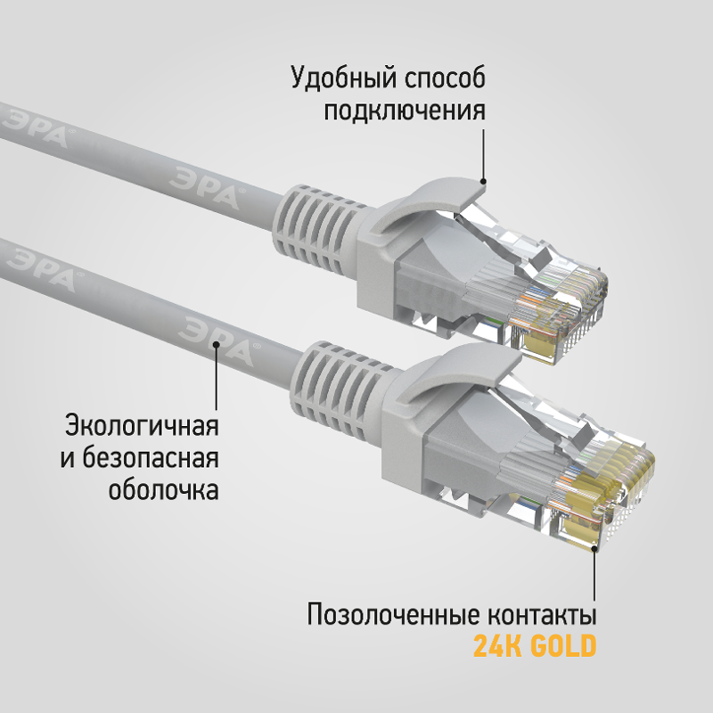 Патч корд Simple PC-2U-A U/UTP категория 5e, длина 2 метра, неэкранированный, серый | Б0051372 | ЭРА — миниатюра 2