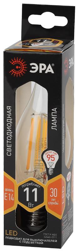 Лампа светодиодная F-LED BXS-11W-827-E14 (филамент, свеча на ветру, 11Вт, тепл, E14) | Б0047001 | ЭРА — миниатюра 3