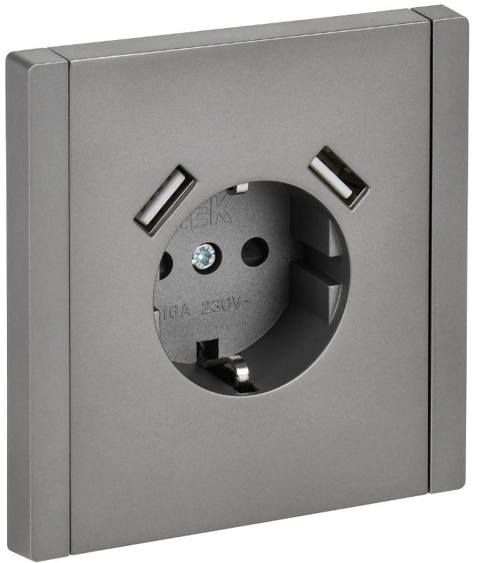 FORTE&PIANO Розетка с заземлением, со шторками в/к 16А USB A+A 3,1А FP545 сталь | FP-R14-16-U21-D31-K46 | IEK — IEK (ИЭК)