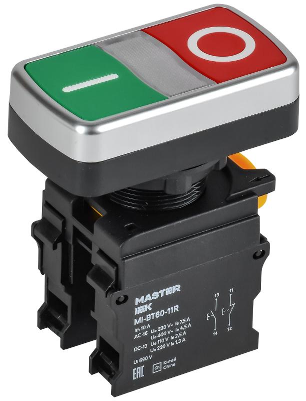 Кнопка "I-O" без подсветки d=22мм 1NO+1NC MASTER | MI-BT60-11R-3-21-K51 | IEK — миниатюра 1
