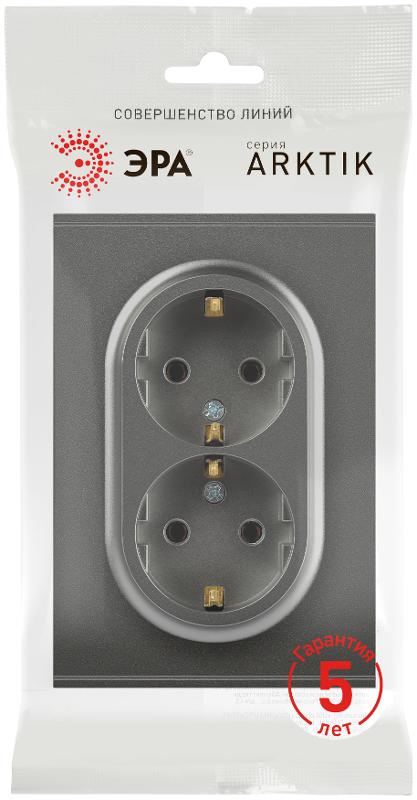 Розетка Arktik 16-2104-06 двойная с заземлением 2X2P+E Schuko 16А-250В графит | Б0070449 | ЭРА — миниатюра 2