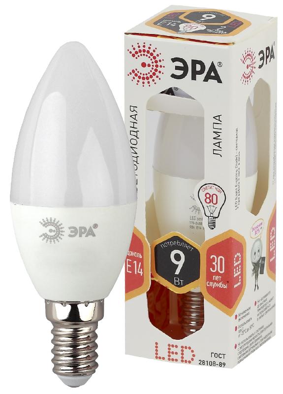 Лампа светодиодная LED 9Вт E14 220В 2700К B35 свеча | Б0027969 | ЭРА — миниатюра 1