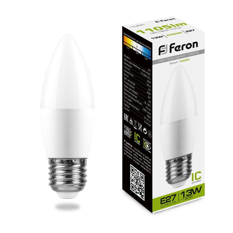 Лампа светодиодная, (13W) 230V E27 4000K С37, LB-970 | 38111 | FERON — Feron