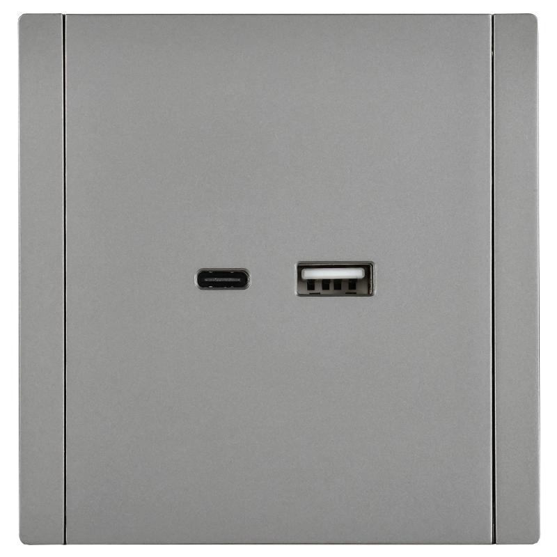 FORTE&PIANO Розетка USB A+C 18Вт FP551 сталь | FP-U22-018-K46 | IEK — миниатюра 2