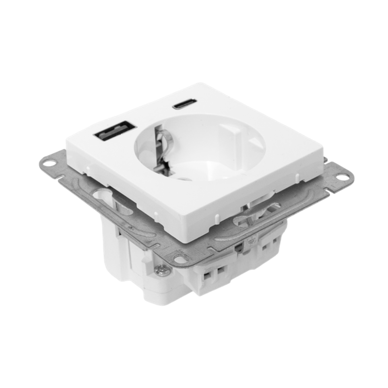 Механизм розетки с USB-A+С - 2шт, 16А, с заземлением, со шторками, белый Эпика | UP1-SOW-111-USBA+USBC | EKF — миниатюра 20