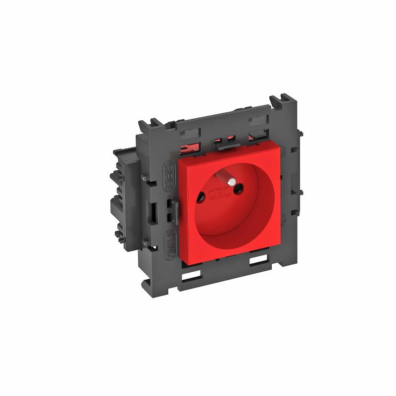 Розетка одинарная 0° Modul45connect франц. стандарт, 250 В, 16A (красный) (STD-F0C8 SRO1) | 6120608 | OBO Bettermann — OBO Bettermann