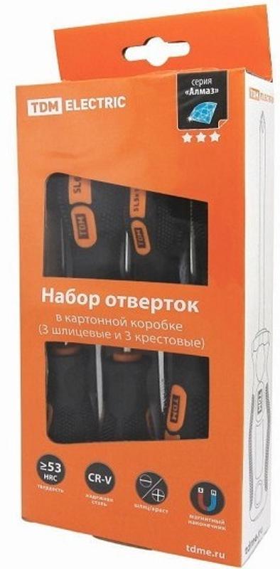 Набор отверток 6 шт.: SL:3х75;5х100;6х100, PH:0х75;1х100;2х100 (карт. коробка), CR-V "Алмаз" | SQ1013-0204 | TDM — миниатюра 2