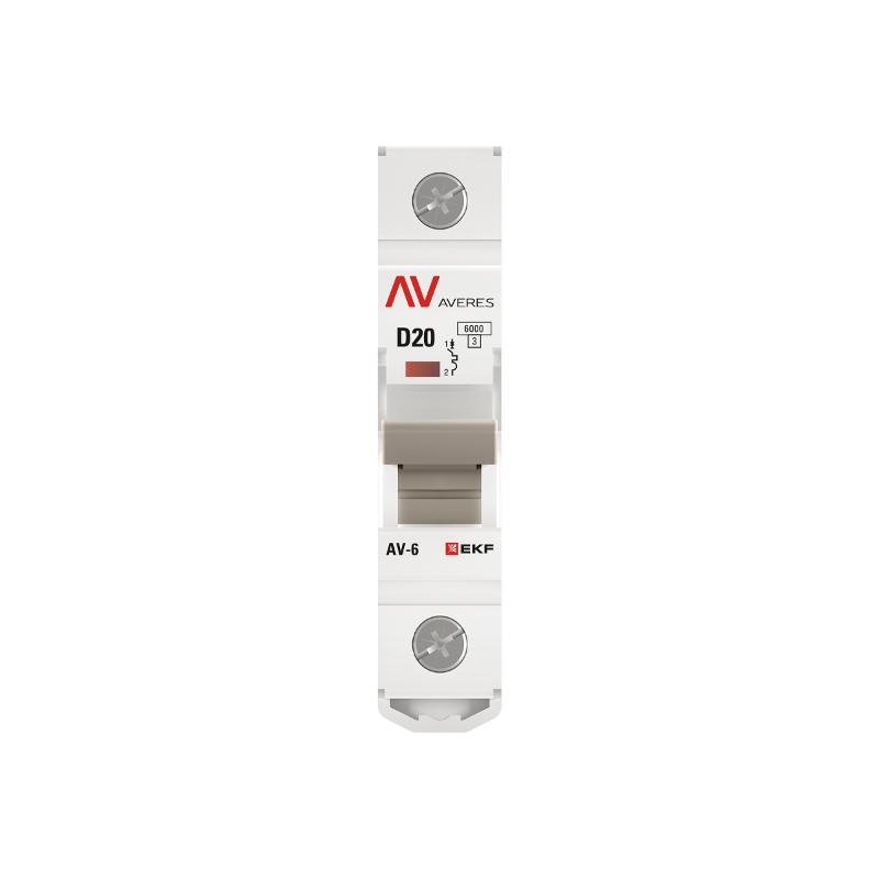 Выключатель автоматический однополюсный AV-6 20А D 6кА AVERES | mcb6-1-20D-av | EKF — миниатюра 6