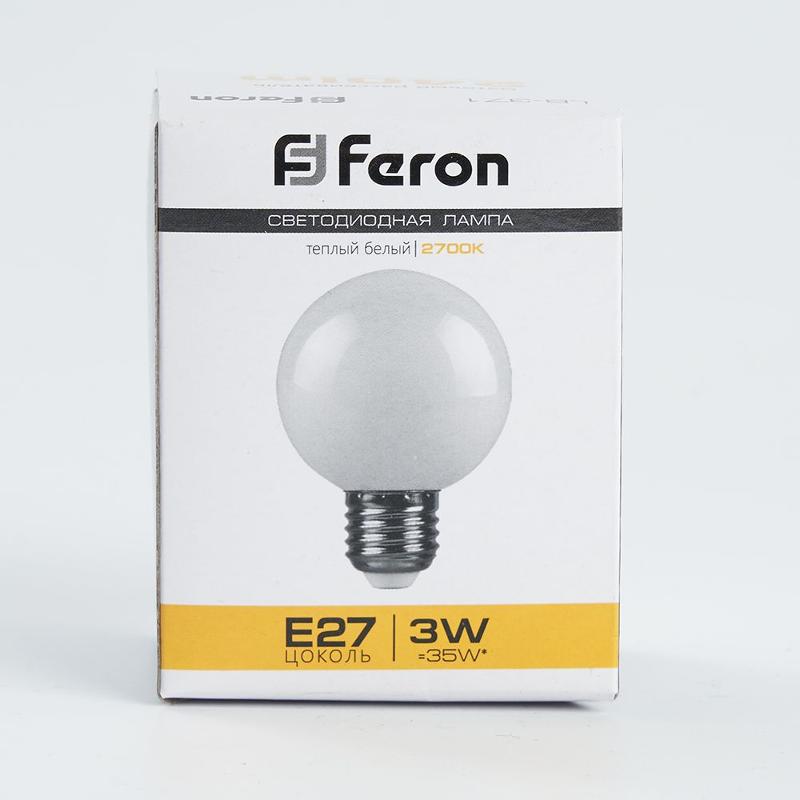 Лампа светодиодная для белт лайта LB-371 (3W) 230V E27 2700K G60 | 25903 | FERON — миниатюра 4