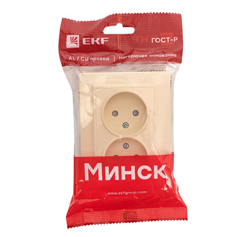 Розетка 2-мест. СП б/з 10А бежевый с защ. штор. Минск EKF|ERR10-102-200|EKF — миниатюра 8