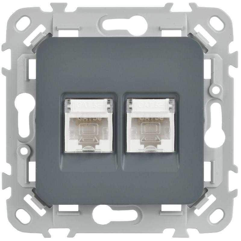 FLITE Розетка 2-ая компьютерная RJ45 кат.5Е UTP РК5е-2-0-ФлМА мокрый асфальт | FI-K22-1-K80 | IEK — миниатюра 2