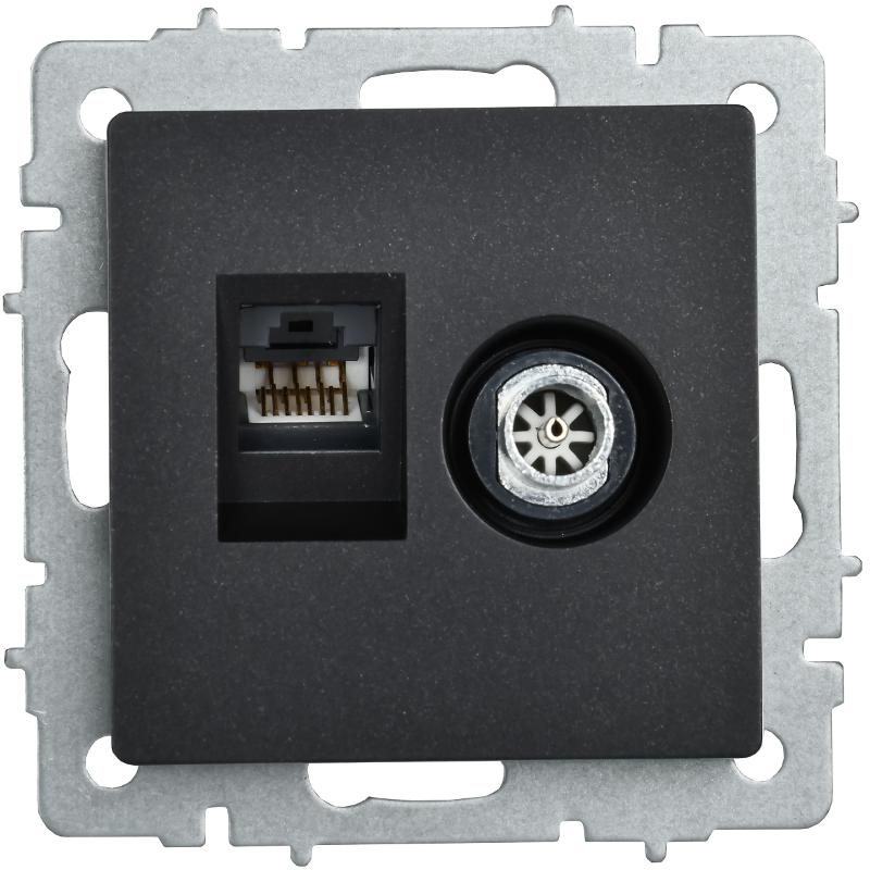 BRITE Розетка двойная TV+RJ45 кат.5E РТВ/РК12-БрЧ черный | BR-AK20-1-K02 | IEK — миниатюра 2