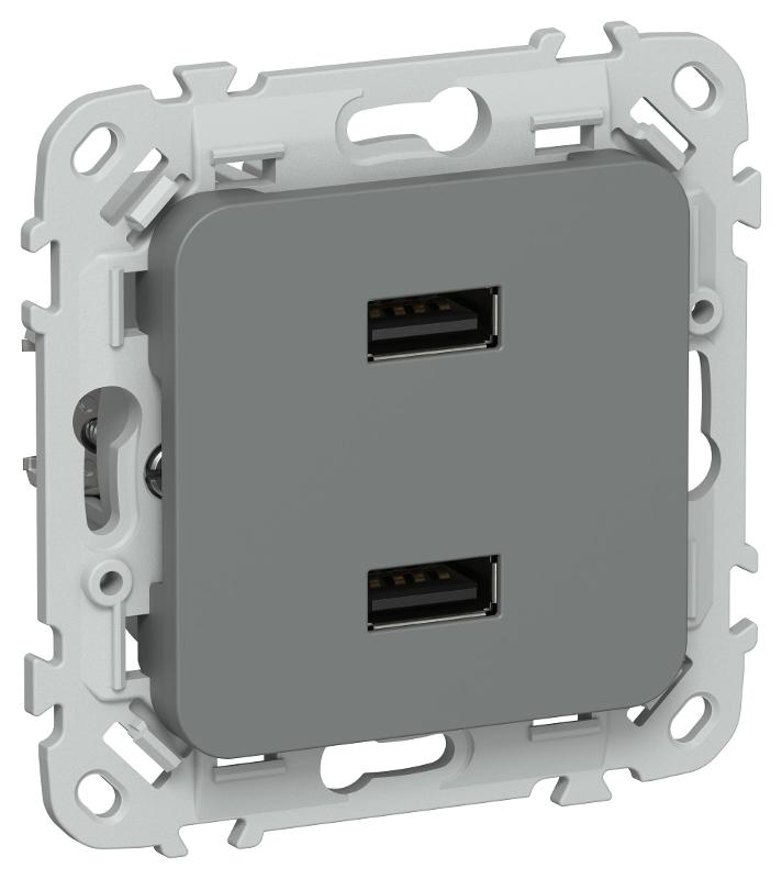 FLITE Розетка USB A+A 2,1А РЮ-2-ФлМА мокрый асфальт | FI-U21-D31-K80 | IEK — фото 1 | Sento