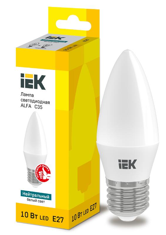 Лампа светодиодная  ALFA C35 свеча 10Вт 230В 4000К E27 | LLA-C35-10-230-40-E27 | IEK — IEK (ИЭК)