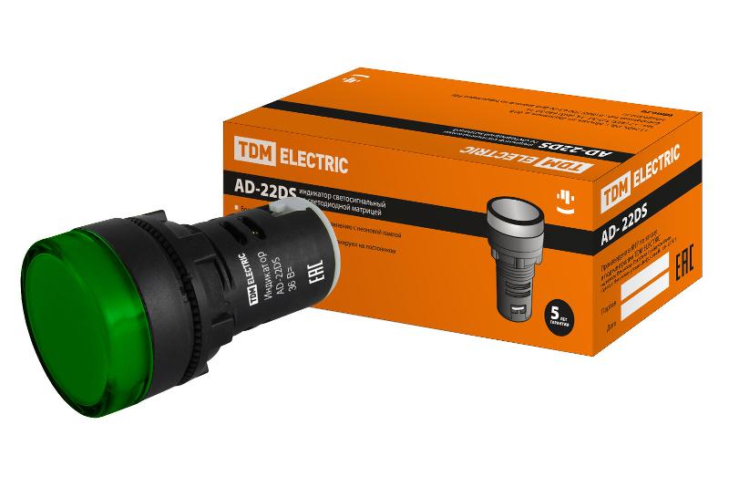 Лампа AD-22DS(LED)матрица d22мм зеленый 36В AC/DC  | SQ0702-0026 | TDM — фото 1 | Sento