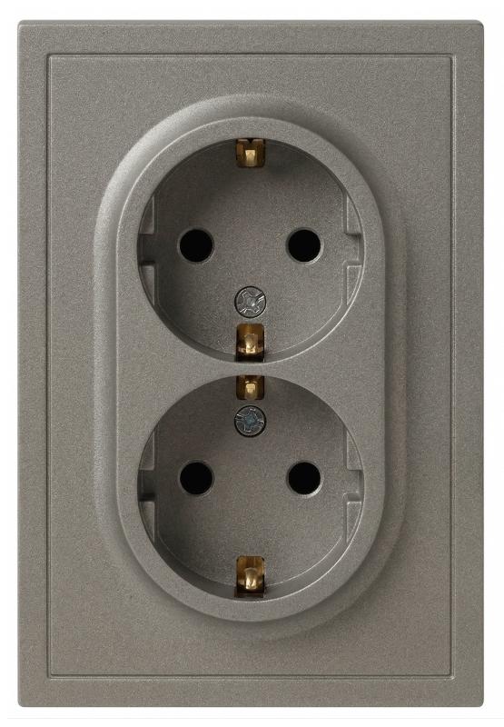 Розетка Galaxy 15-2104-07 с заземлением двойная 2X2P+E Schuko 16А-250В IP20 титан | Б0070689 | ЭРА — ЭРА (Энергия света)