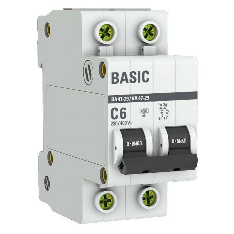 Выключатель автоматический двухполюсный ВА 47-29 6А C 4,5кА Basic | mcb4729-2-06C | EKF — EKF