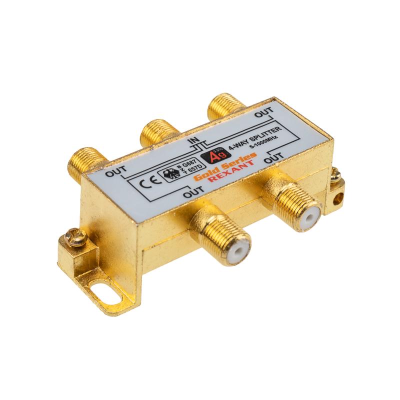 ДЕЛИТЕЛЬ  ТВ x 4 + 5шт. F   "BOX"  5-1000 МГц  "GOLD"  | 05-6103-1 | REXANT — REXANT