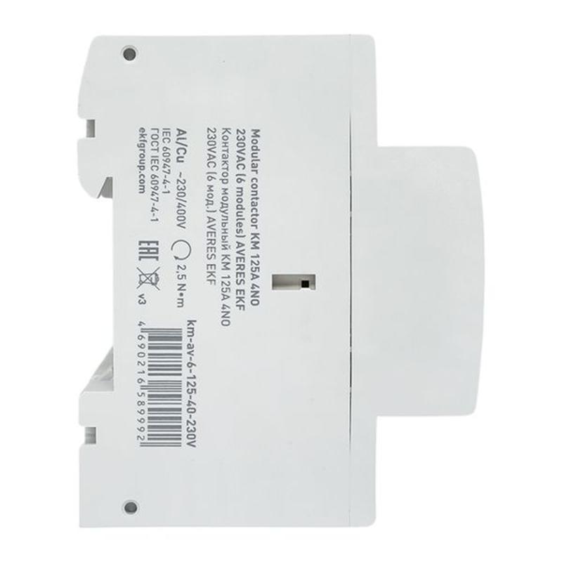 Контактор модульный КМ 125А 4NO 230VAC (6 мод.) AVERES | km-av-6-125-40-230V | EKF — миниатюра 4