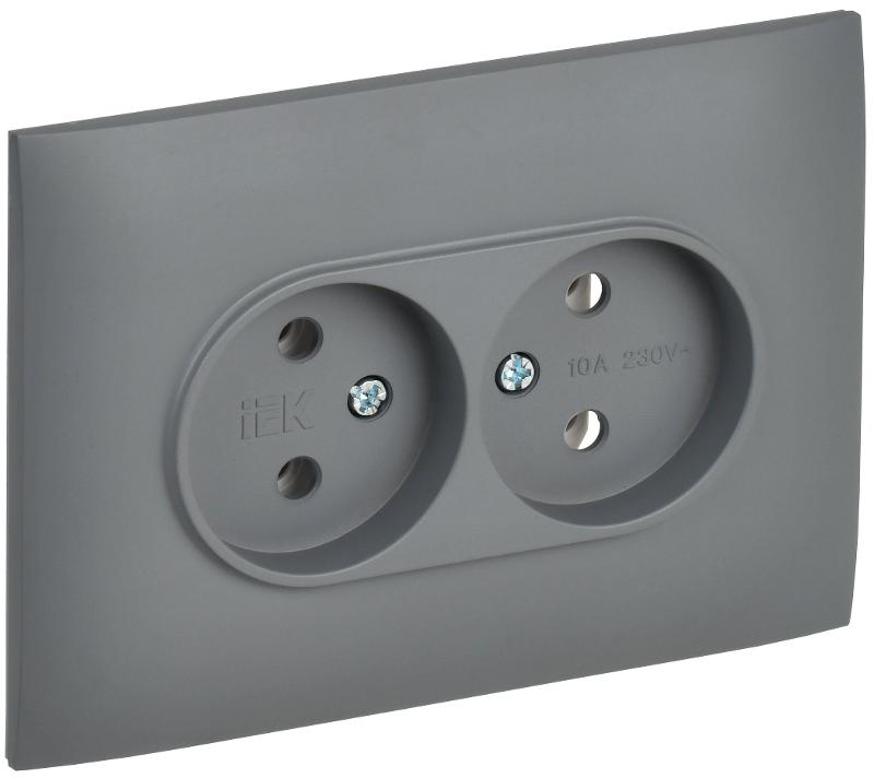 SKANDY Розетка 2-местная без з/к/ш 10А в сб. SK-R10Gr серый | SK-R20-10-K03-F | IEK — IEK (ИЭК)