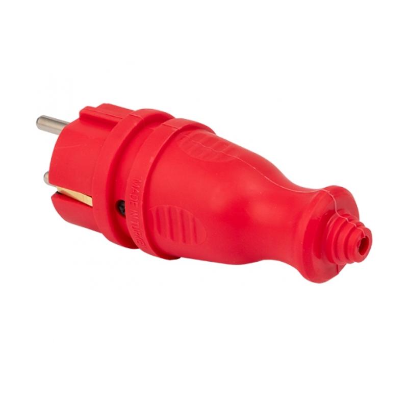 Вилка красная каучуковая прямая 230В 2P+PE 16A IP44 PRO | RPS-011-16-230-44-rr | EKF — EKF