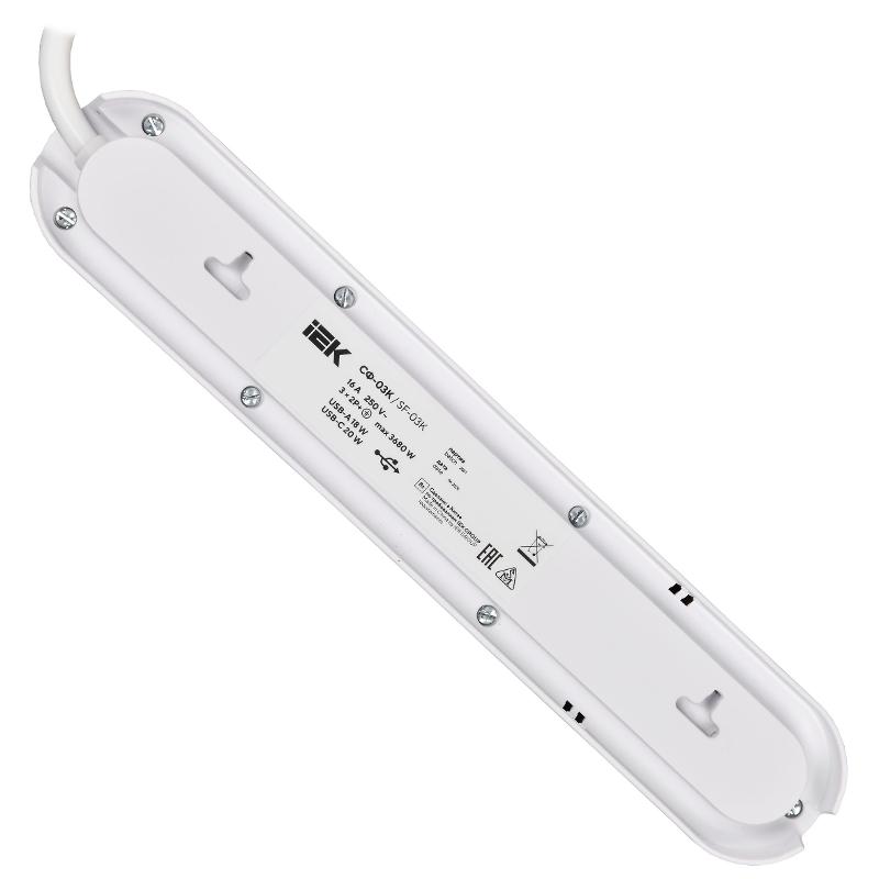 Фильтр сетевой СФ-03К 16А USB A+C 20Вт 1,5м 3х1,5мм2 чер  | WFP10-16-03-01-ZKU-K02 | ИЭК — миниатюра 3