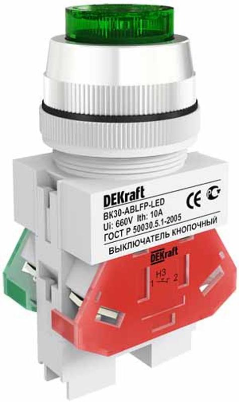 Выкл. кноп. ABLFP 30 мм Цвет:ЗЕЛЕНЫЙ LED 220В ВK-30 a | 25047DEK | DEKraft — DEKraft