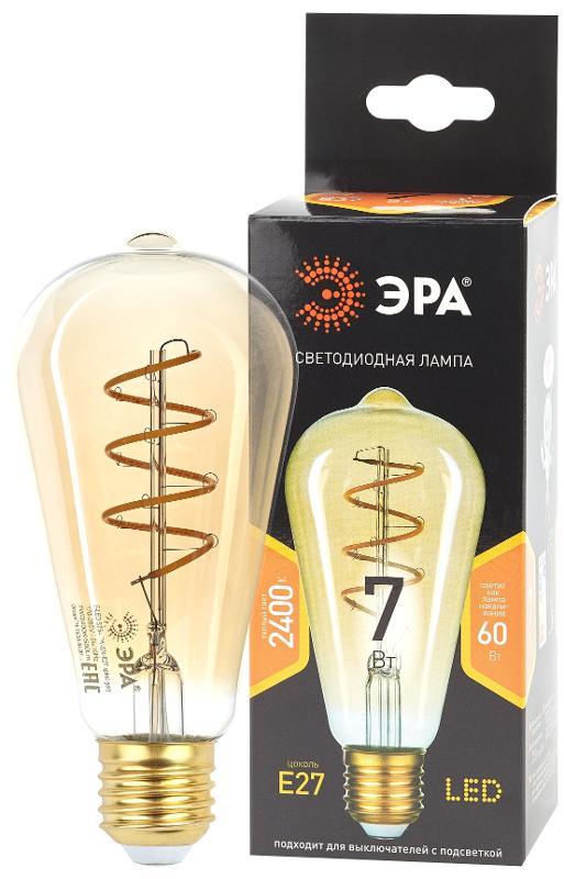 Лампа светодиодная F-LED ST64-7W-824-E27 spiral gold (филамент, спир зол, 7Вт, тепл, E27) (20/960) | Б0047665 | ЭРА — ЭРА (Энергия света)