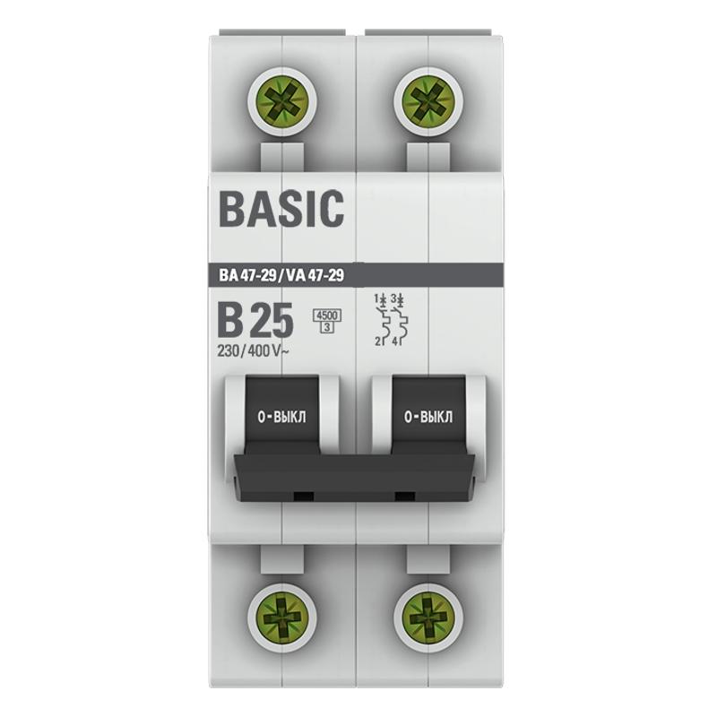 Выключатель автоматический двухполюсный 2P 25А (B) 4,5кА ВА 47-29 EKF Basic|mcb4729-2-25-B|EKF — миниатюра 2
