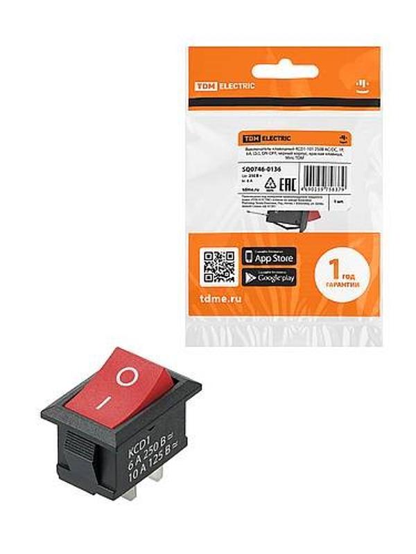KCD1-101 250В AC/DC, 1P, 6А, (2с), ON-OFF, черный корпус, красная клавиша, Mini | SQ0746-0136 | TDM — TDM ELECTRIC