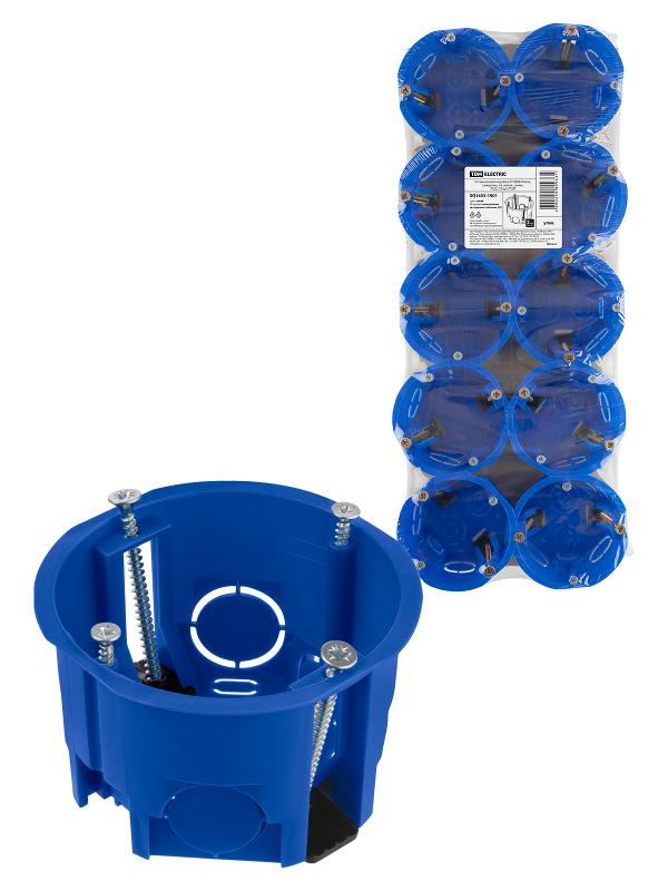 Коробка установочная СП D68х45мм, саморезы, пл. лапки, синяя, IP20, (10 шт) | SQ1403-1901 | TDM — TDM ELECTRIC