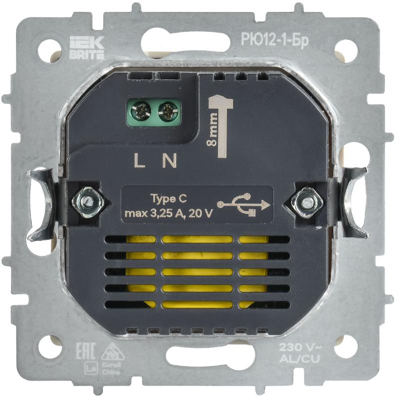 BRITE Роз. USB C 65Вт высокоскор. зар. РЮ12-1-БрС сталь | BR-U13-065-K46 | IEK — миниатюра 5