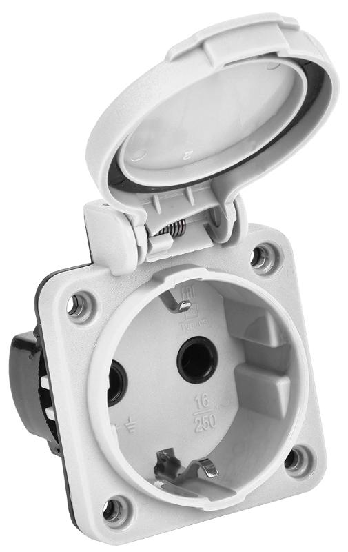 Розетка панельная 2Р+РЕ 16А з/к с крышкой IP54 серая MAGNUM РП13-3 | PSN71-016-3-2-54-K03 | IEK — фото 1 | Sento