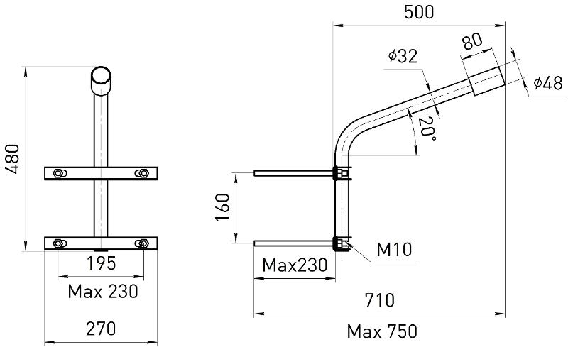 Кронштейн на опору ЭРА SPP-AC4-0-500-048 с 2 хомутами 500mm d48mm | Б0047655 |ЭРА — миниатюра 2