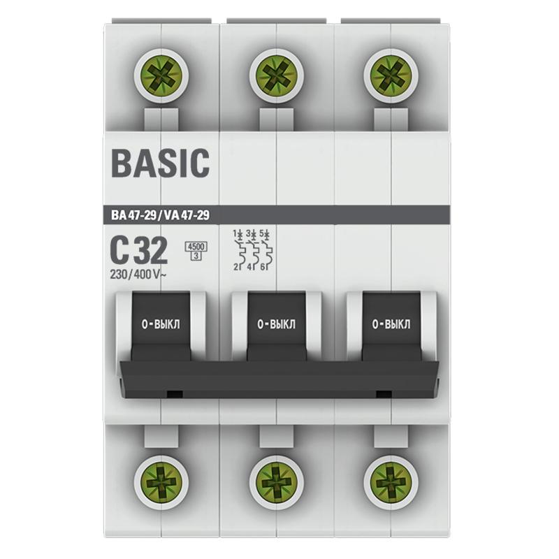 Выключатель автоматический трехполюсный ВА 47-29 32А C 4,5кА Basic | mcb4729-3-32C | EKF — миниатюра 2
