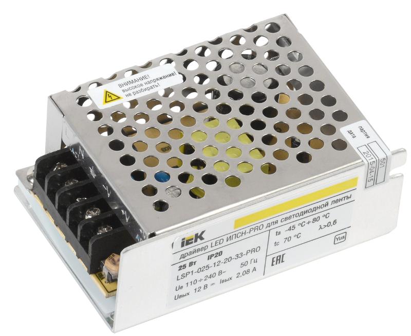 Драйвер для светодиодных лент LED ИПСН-PRO 25Вт 12В IP20 блок-клеммы | LSP1-025-12-20-33-PRO | IEK — IEK (ИЭК)