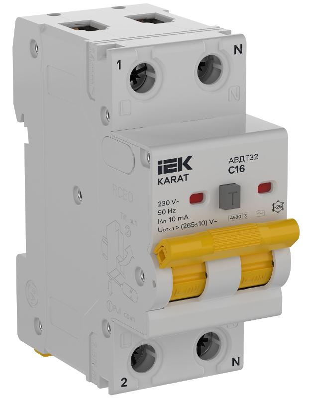 KARAT АВДТ32 C16 10мА тип AC 4,5кА | KA-VD10-1-016-C-010-AC-1 | IEK — IEK (ИЭК)