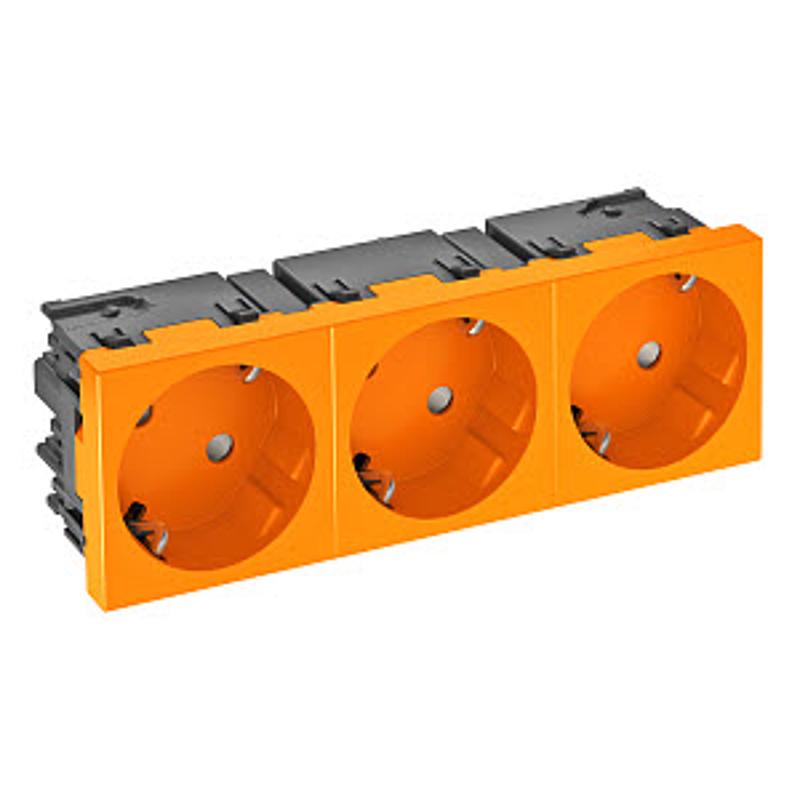 Розетка тройная 33° Modul45connect, с з/к, 250 В, 16A (оранжевый) (STD-D3C ROR3) | 6120504 | OBO Bettermann — миниатюра 2