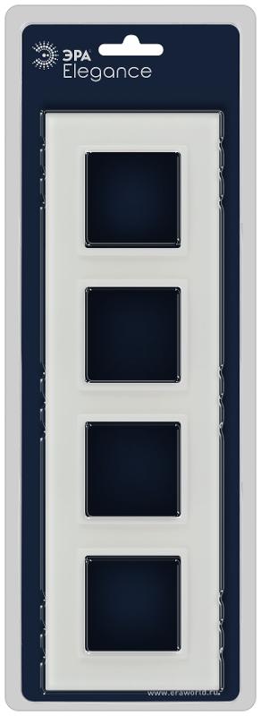Рамка для розеток и выключателей Elegance 14-5104-01М на 4 поста, стекло, белый матовый+бел. | Б0065838 | ЭРА — миниатюра 2