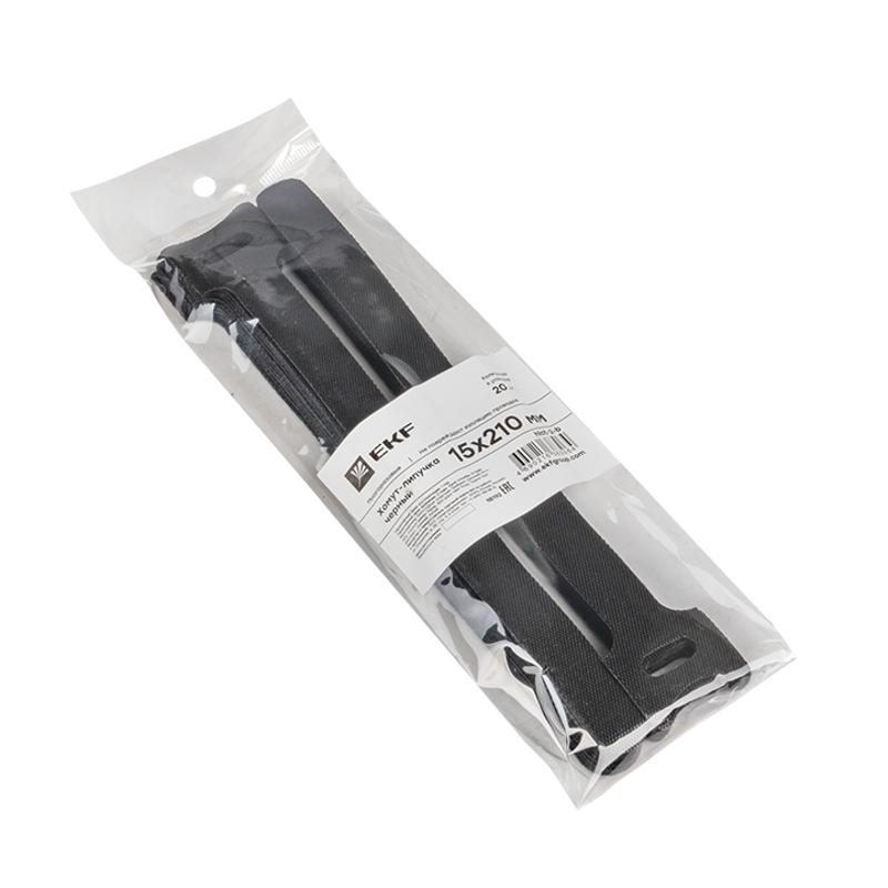 Хомут-липучка 15х210 мм черный (20 шт) EKF PROxima | hlct-2-b | EKF — миниатюра 2